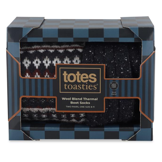 totes toasties® Mens Wool Blend Thermal Fair Isle Socks (Twin Pack) Navy Fair Isle Extra Image 7